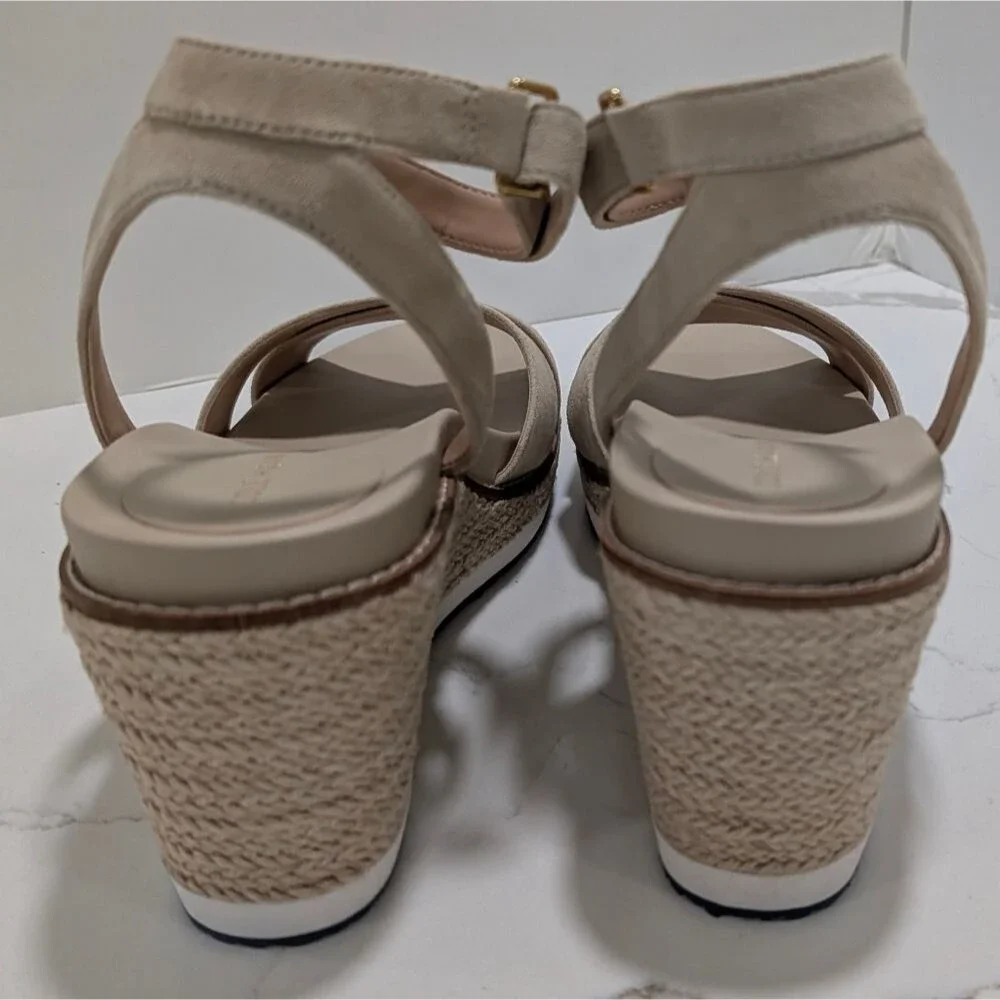 New Cole Haan Cloudfeel Espadrille Wedge Ankle Strap Sandals Neutral Leather 10
